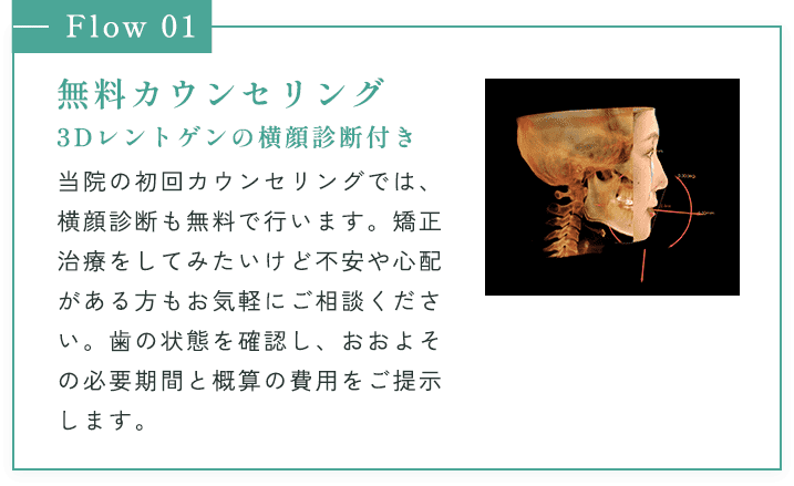 無料カウンセリング3Dレントゲンの横顔診断付き