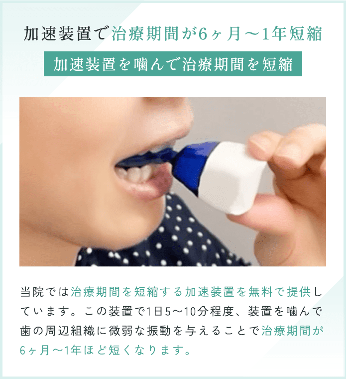 加速装置で治療期間が6ヶ月〜1年短縮加速装置を噛んで治療期間を短縮